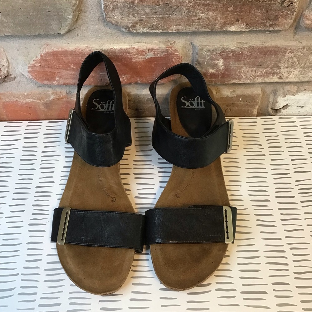 SOFFT Women's Black Leather VERDI LI Wedge Ankle Strap Sandals 10 - Picture 3 of 9